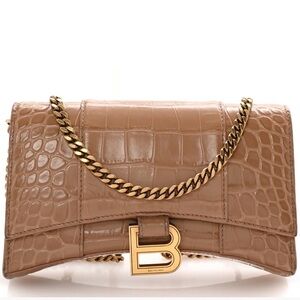 Balenciaga Hourglass Wallet With Chain Nude Crocodile Embossed